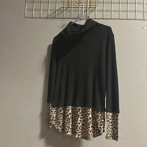 Grey cowl neck, waffled weaved thin sweater